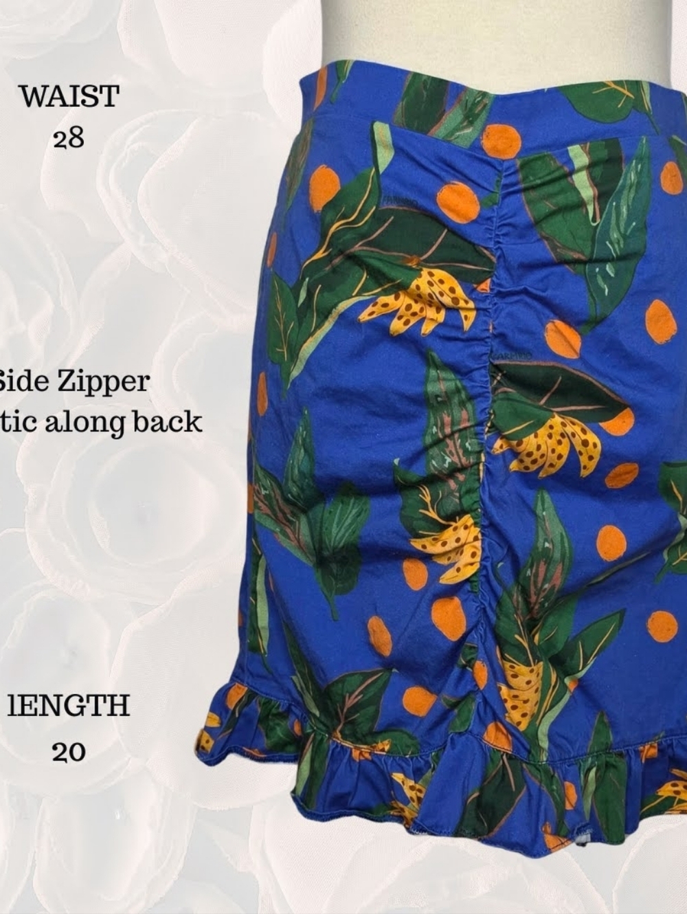 FARM Rio for Anthropologie Citrus Tropical Ruched Mini Skirt Blue Orange M - Picture 4 of 10